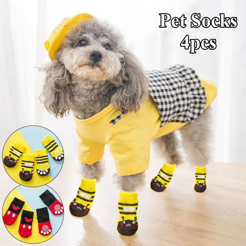 4pcs Spring Winter Warm Anti Slip Socks Puppy Dog Socks Soft Pet Knits Socks Cute Cartoon Puppy Shoes Small Medium Dogs Product