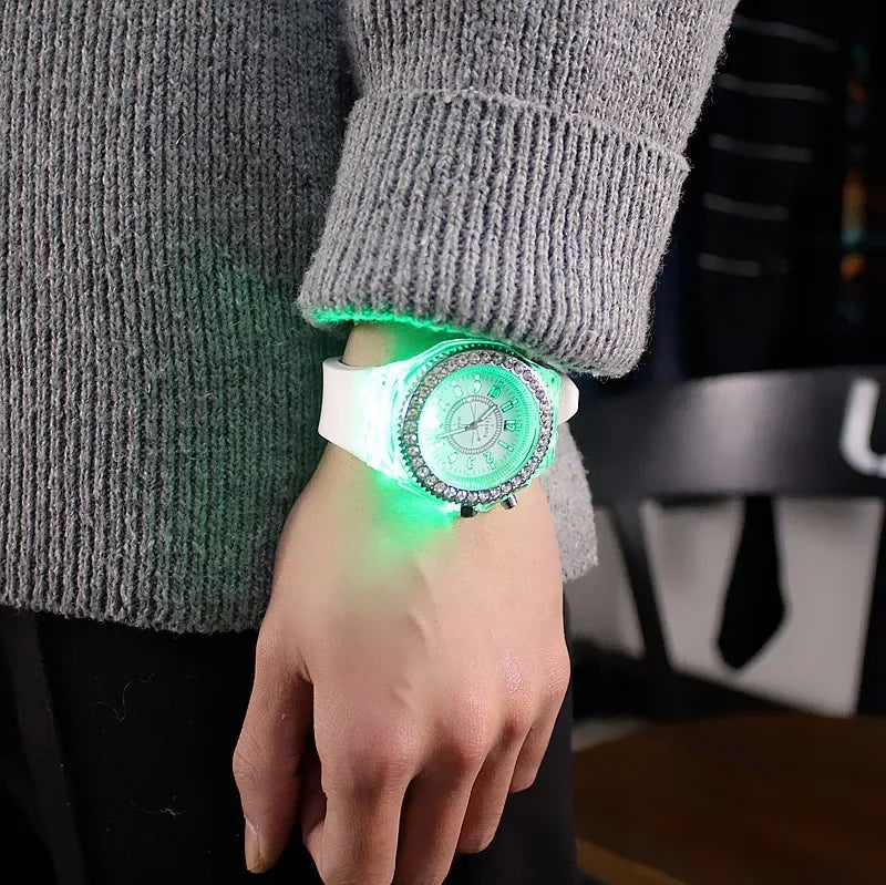 Women Flash Luminous Personalized Rhinestone LED Watch Trends Students Lovers Jelly Woman Men Watches Harajuku Light Wrist Watch