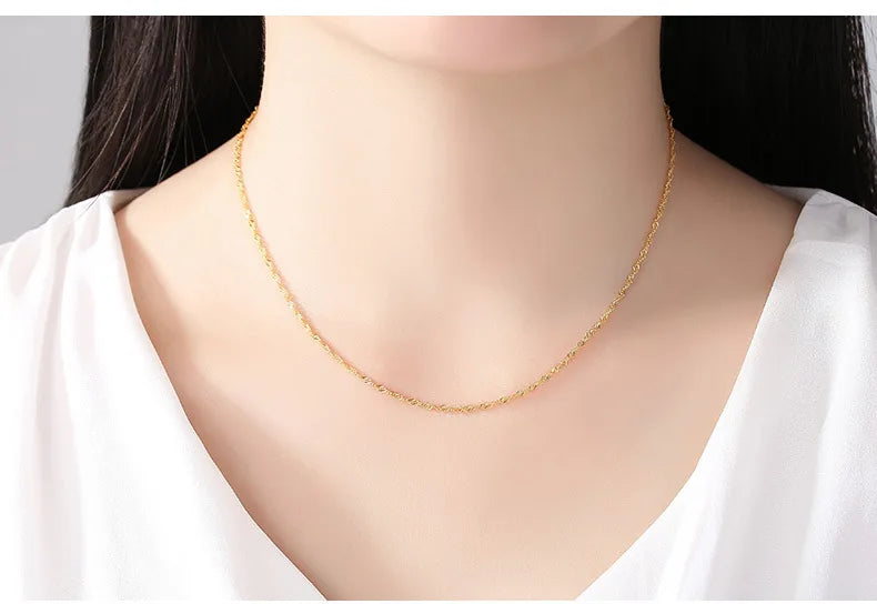 14k Orginal Gold Color Necklace Chain for Women Box Chain Snake Bone/starry/Cross Chain 18 Inches Necklace Fine Jewelry Gifts