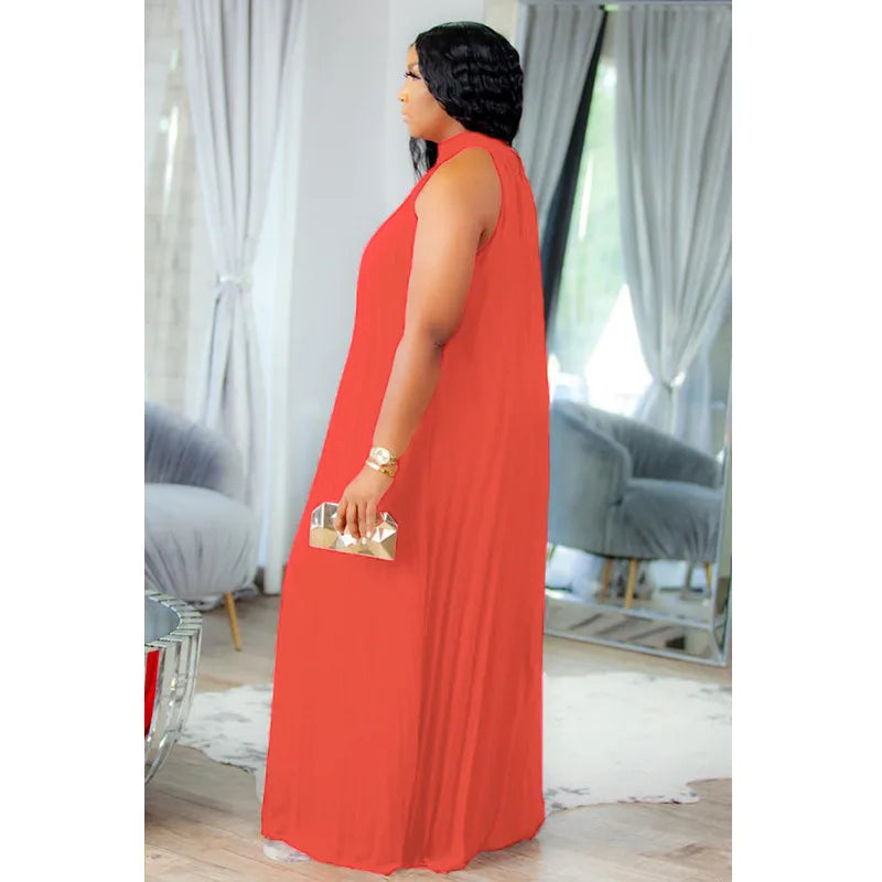 Plus Size Women Long Dress sleeveless Bandage Halter Hollow Out Spited A-line Maxi Dresses