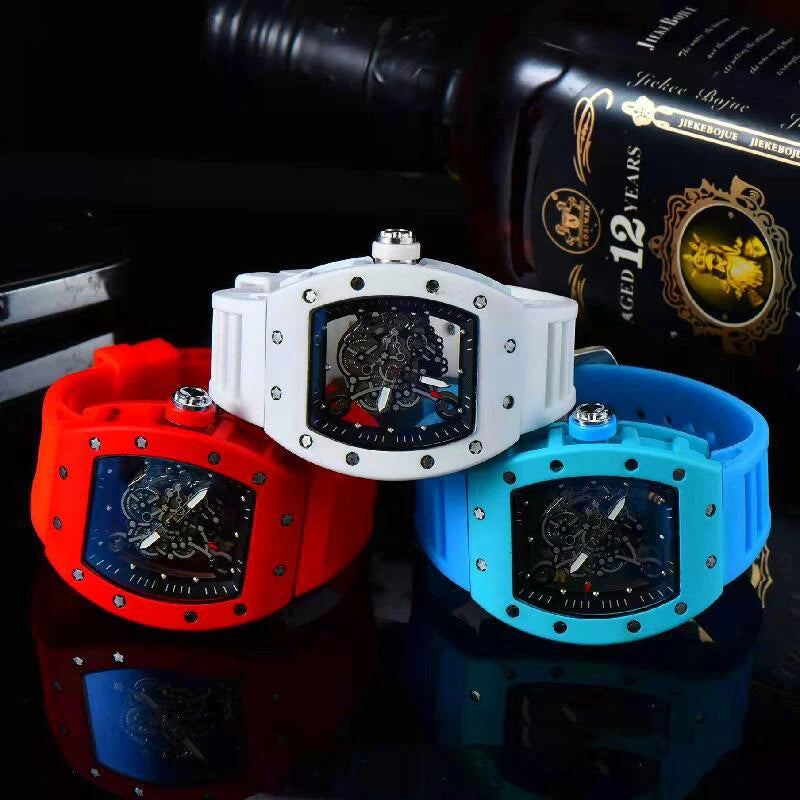 New fashionable casual men's watch with transparent bottom and double-sided hollow quartz