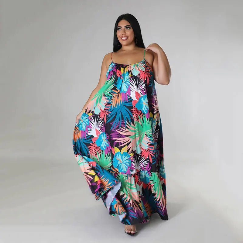 5XL 4XL Plus Size Clothes Dresses Women Cascading Ruffle Robes Summer Autumn Print Loose Street Style Casual Big Size Maxi Dress