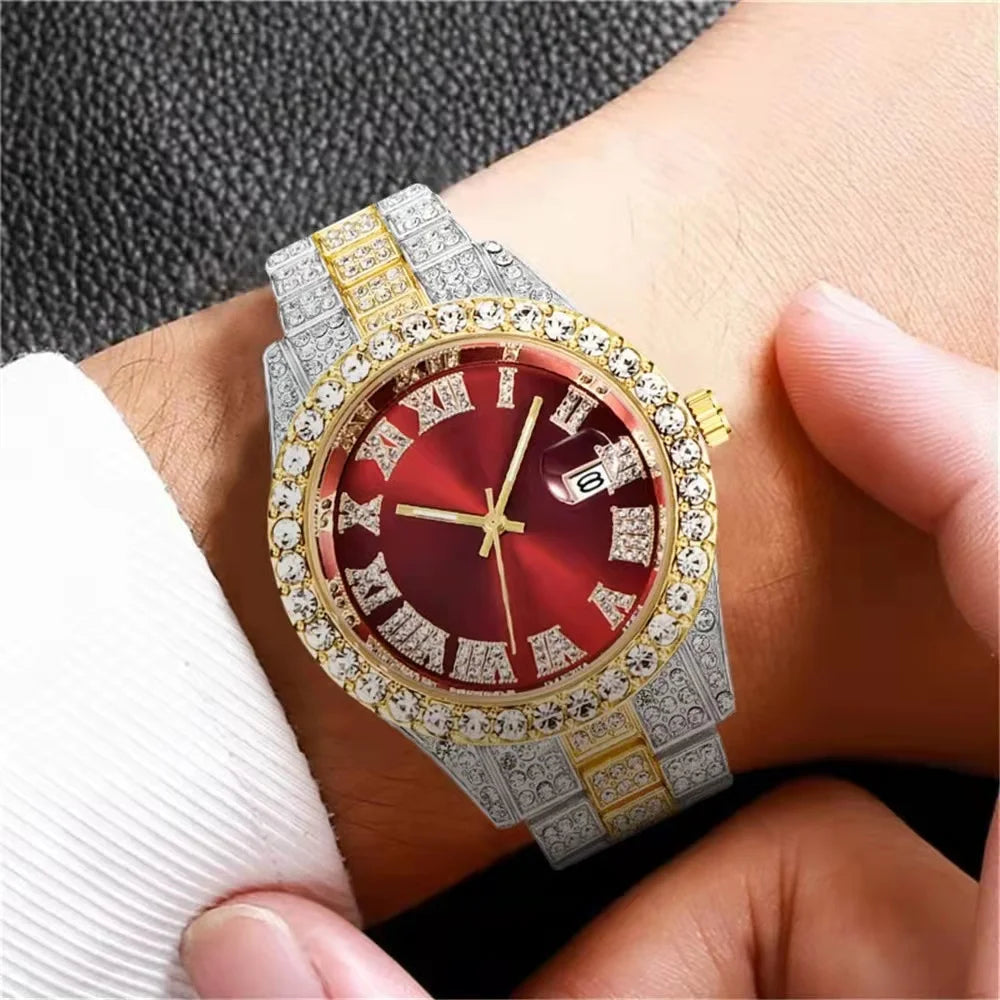 High quality luxury fashion high-end Mantianxing diamond steel belt Men's quartz watch Boy business sports clock retro