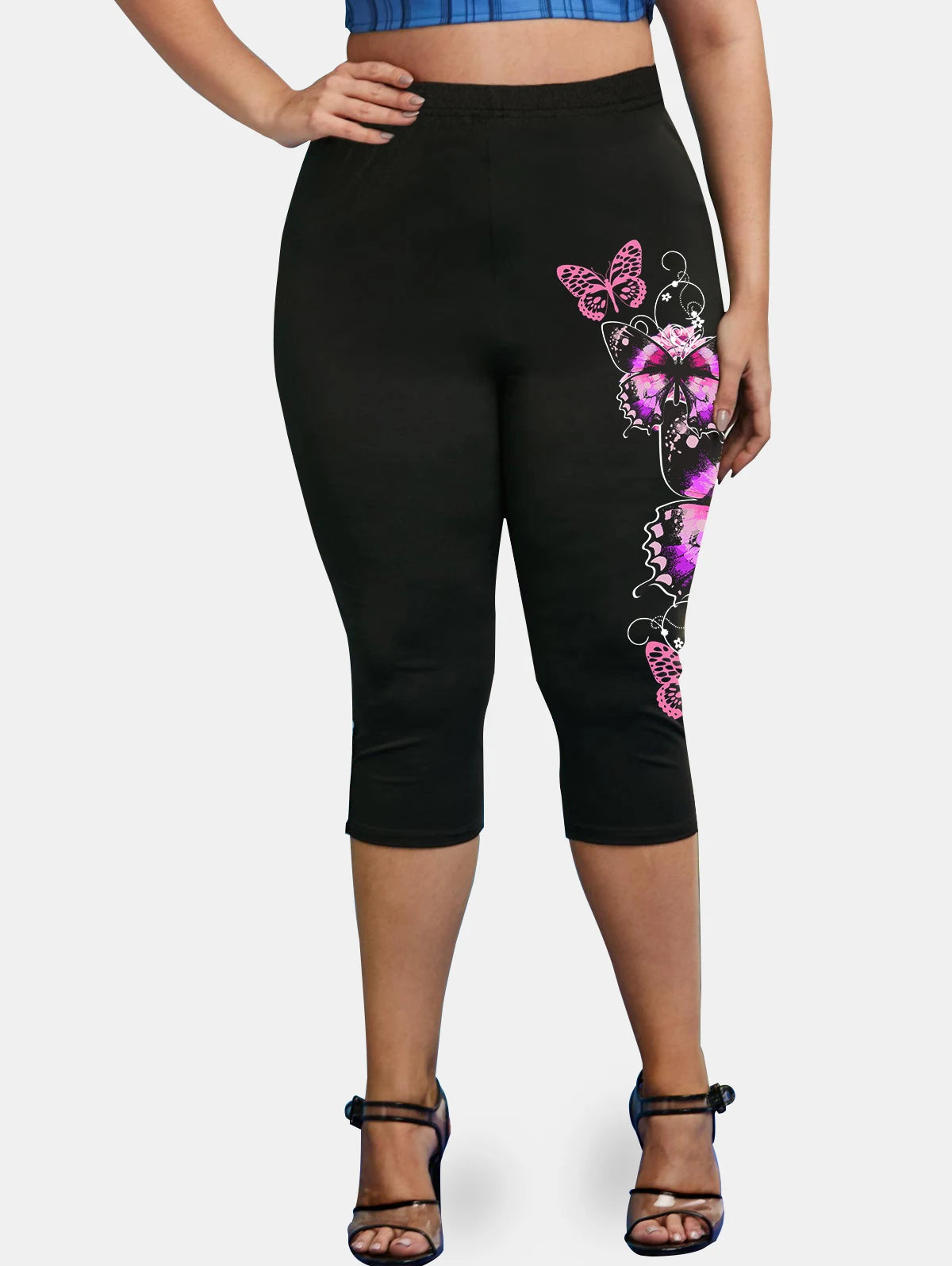 ROSEGAL Plus Size High Waist Capri Leggings Ladies Yoga Body Shaping Black Casual Jeggings 3D Printed Skinny Pencil Pants 5XL