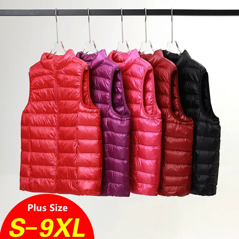 Women Sleeveless Down Jacket Plus Size 5XL 6XL 7XL 8XL 2023 New Autumn Winter Female Ultra Lightweight Packable Down Vest Coat