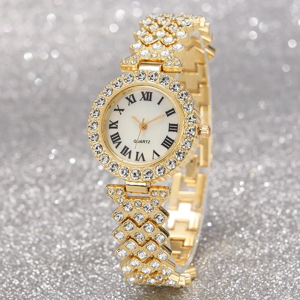 Full Crystal 5Pcs Watches Set for Women Diamond Women's Bracelet Watch Luxury Fashion Watch Bracelet Set Rhinestone Gifts