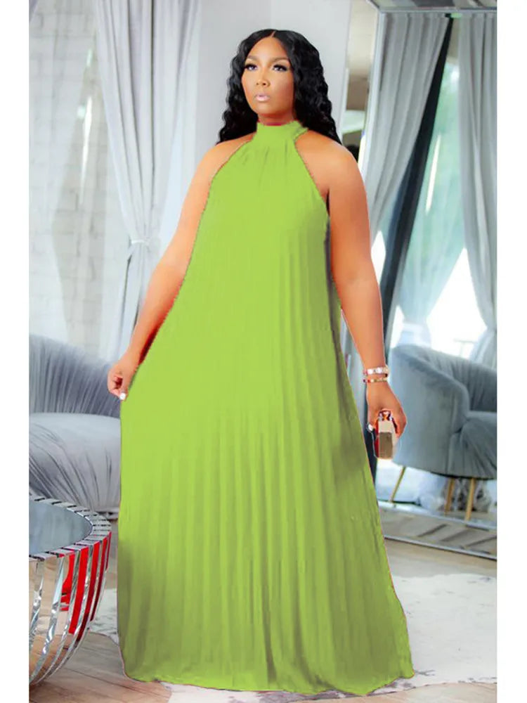 Plus Size Women Long Dress sleeveless Bandage Halter Hollow Out Spited A-line Maxi Dresses