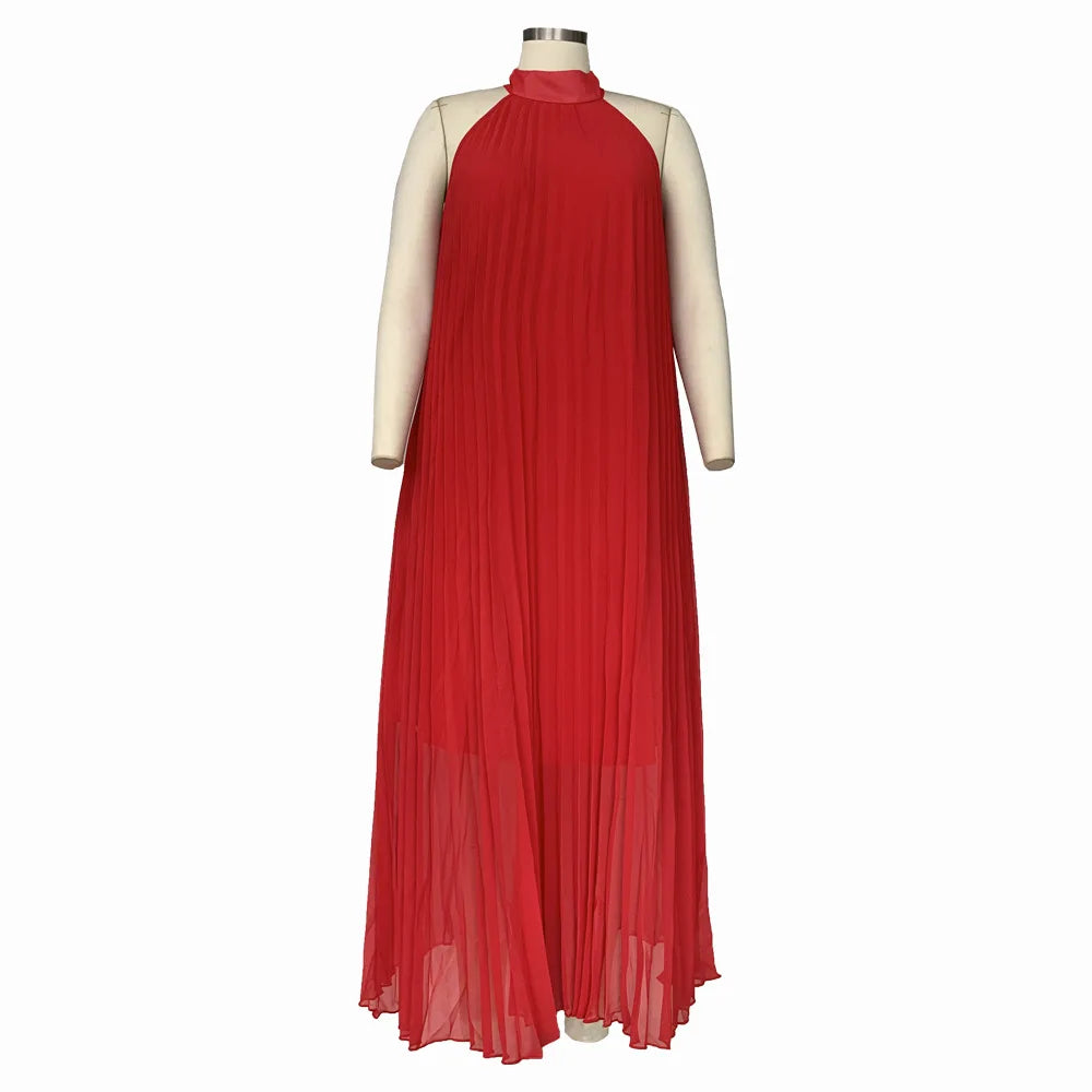 Plus Size Women Long Dress sleeveless Bandage Halter Hollow Out Spited A-line Maxi Dresses