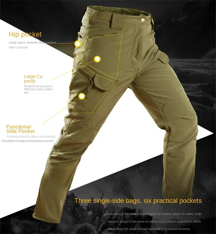 Winter Thicken Men Camo Suit Waterproof Tactical Training Set Multi-pocket Hooded Jacket Fleece Pants Outdoor Hunting 2-piece