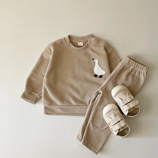 Infant Baby Boys Girl Clothes Newborn Autumn Long Sleeve Goose Bear Pattern Cotton Tops Casual Pants Toddler Clothing Outfit Set