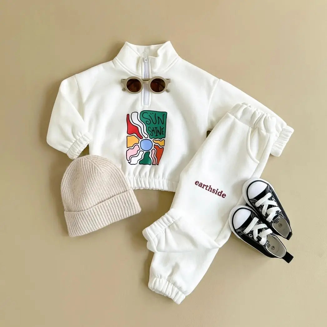 Baby Set Winter Autumn Thicken Half-Zip Fleece Jacket + Pant