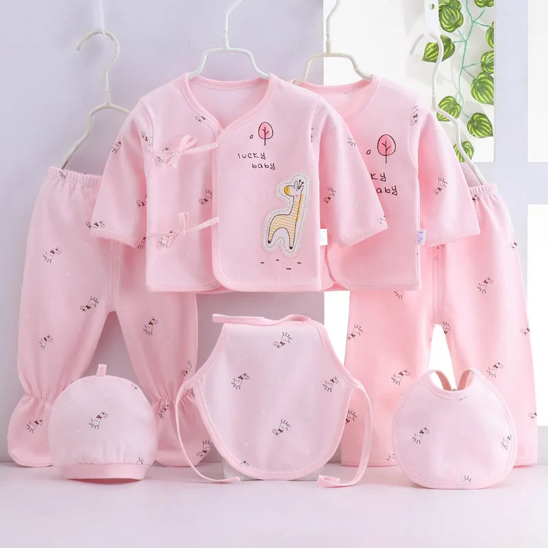 7 Piece Newborn Toddler CUTE Cartoon Cotton T-shirt+Pants+Hats Infant Boys & Girls Clothing Set