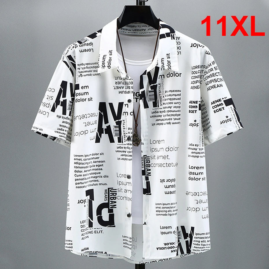 Summer Shirt Men Plus Size 10XL 11XL Stretch Shirt