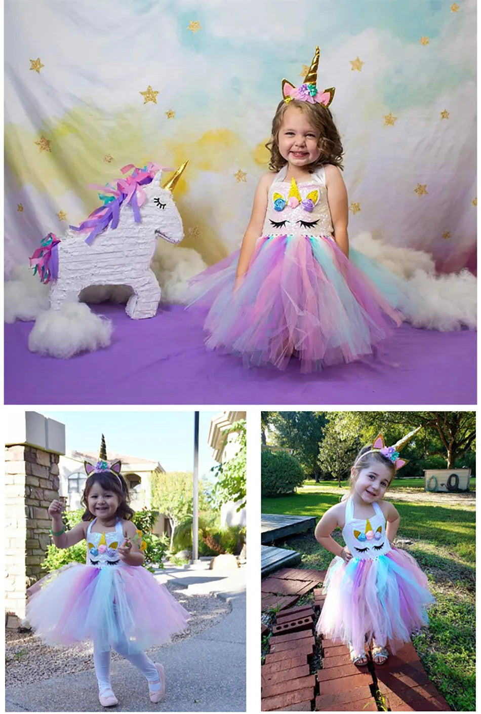 Princess Girls Unicorn Tutu Dress Outfits Pastel Flower Baby Girl Birthday Party Dresses