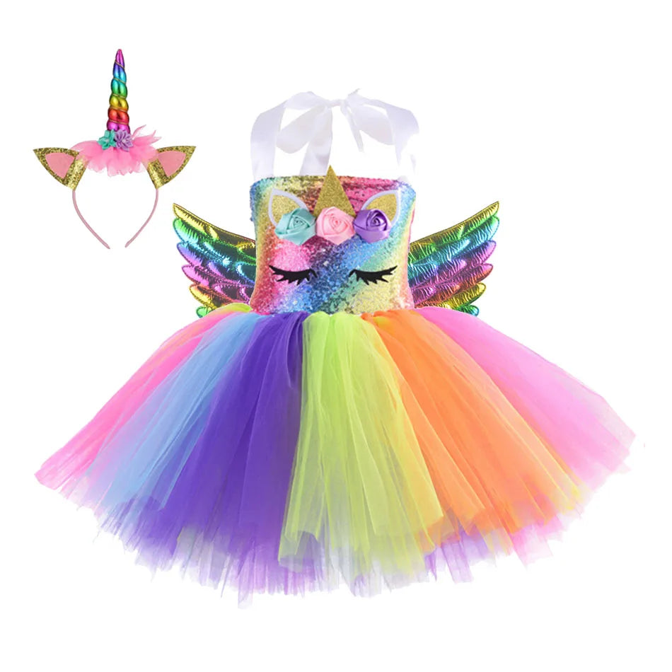 Princess Girls Unicorn Tutu Dress Outfits Pastel Flower Baby Girl Birthday Party Dresses