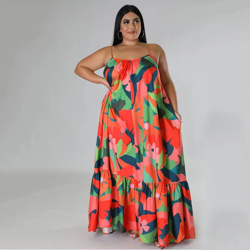 5XL 4XL Plus Size Clothes Dresses Women Cascading Ruffle Robes Summer Autumn Print Loose Street Style Casual Big Size Maxi Dress