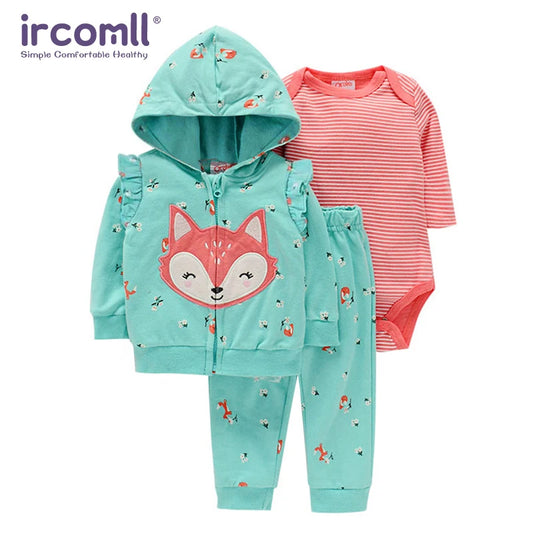 Ircomll Baby Clothes Set for Newborns Toddler Girl Boy Clothes Hooded Jacket Trousers + Bodysuits 3pcs Child sets Infant Outfits