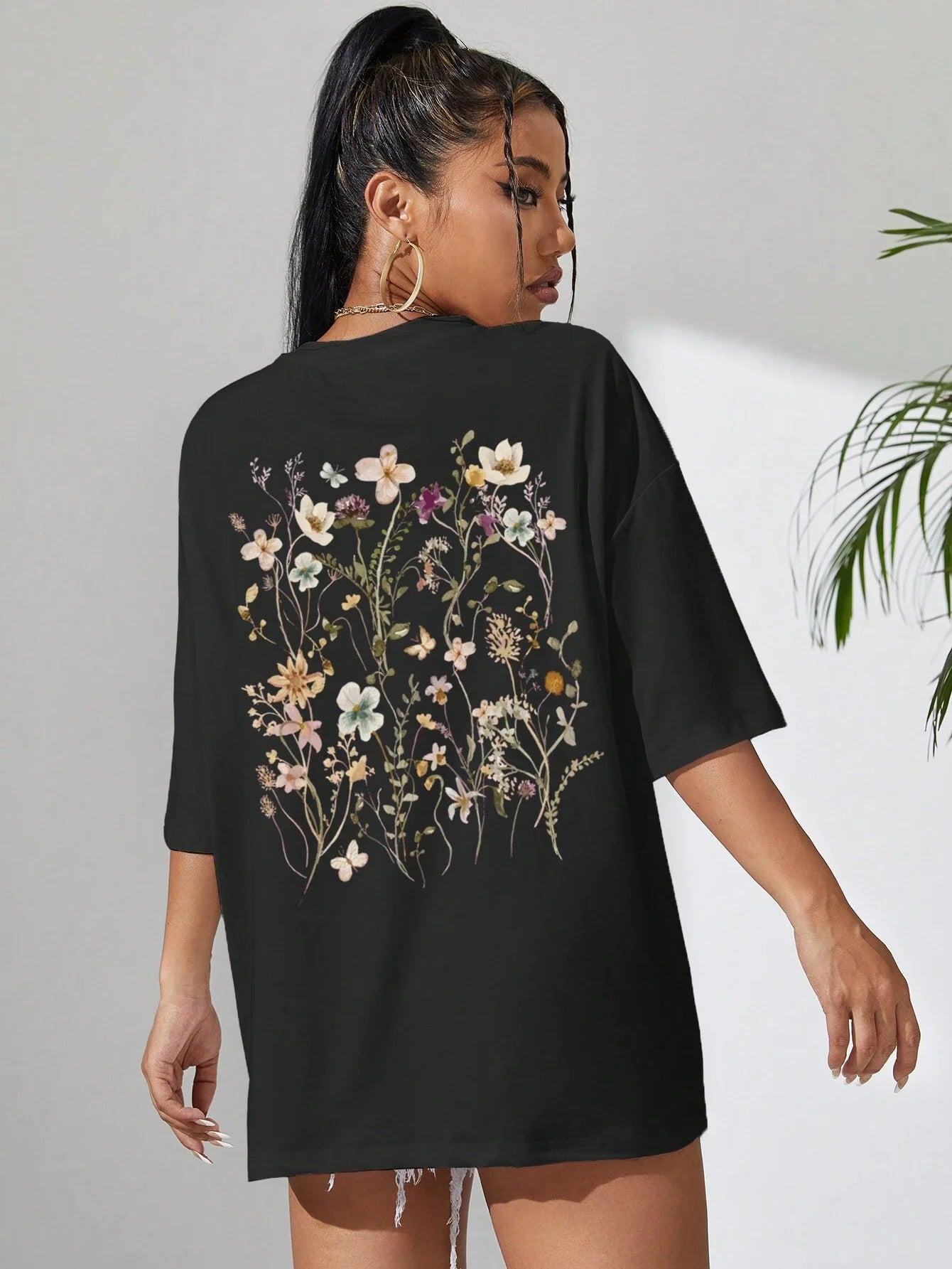 Beautiful flower clusters Print Cotton Women T-Shirts Casual Breathable Soft Short Sleeve Tops Loose Comfortable Street Clothes