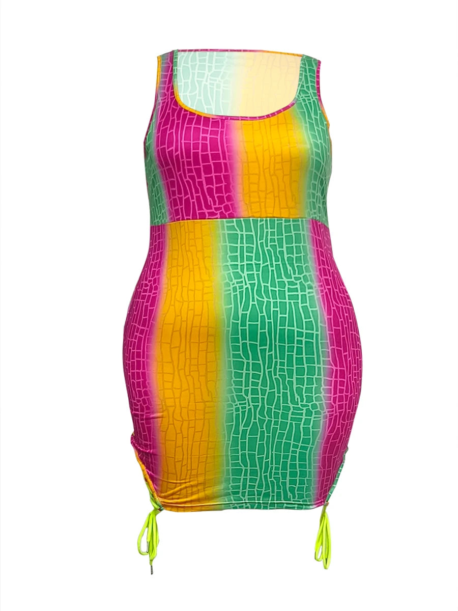 Plus Size Dress Hollow-out Design Multicolor Mini Dress