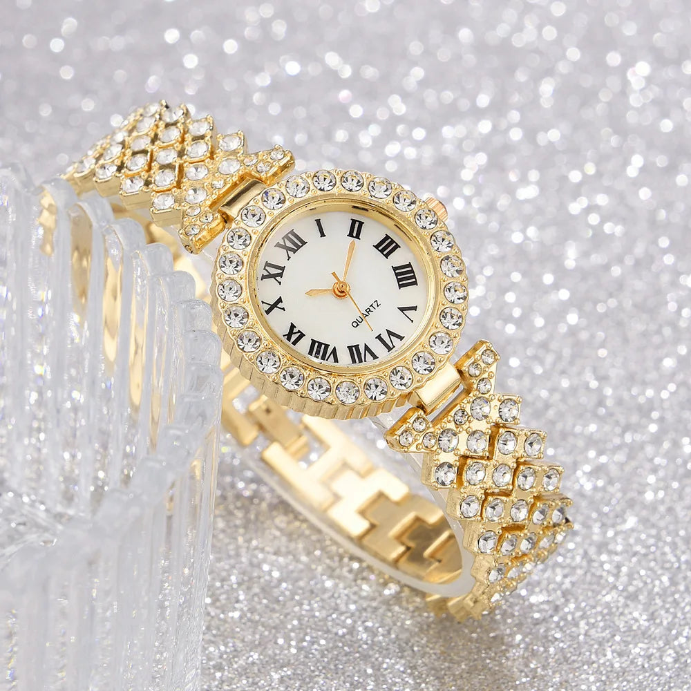 Full Crystal 5Pcs Watches Set for Women Diamond Women's Bracelet Watch Luxury Fashion Watch Bracelet Set Rhinestone Gifts