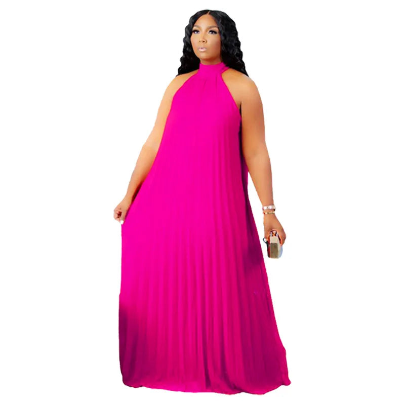 Plus Size Women Long Dress sleeveless Bandage Halter Hollow Out Spited A-line Maxi Dresses