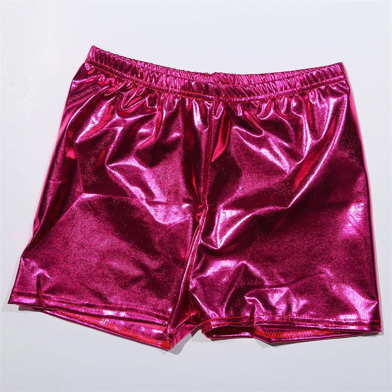 Metallic Yoga Shorts / Mid Waist Cheer Shorts PU Shiny Yoga Shorts