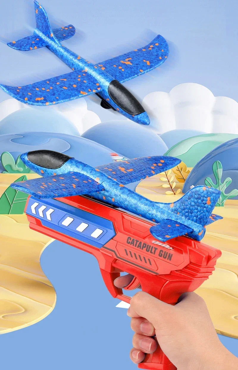 Kids Airplane Launcher Toys 13.2'' LED Foam Glider Catapult Gun Plane for Children Outdoor Flying Toys Birthday Gifts for Boys