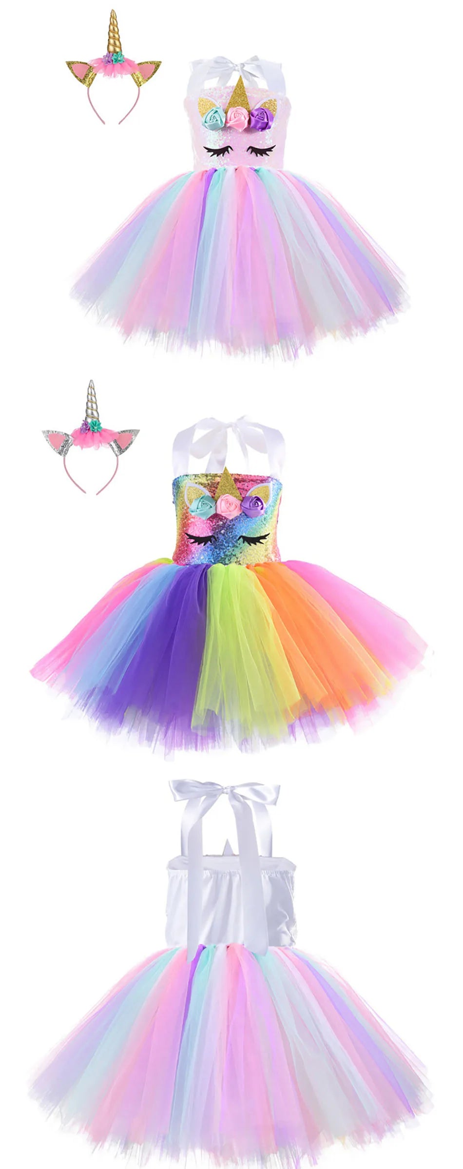 Princess Girls Unicorn Tutu Dress Outfits Pastel Flower Baby Girl Birthday Party Dresses