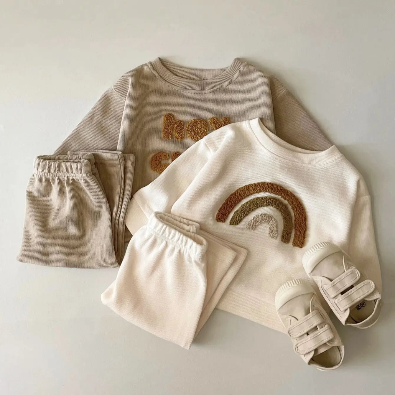 Europe Baby Cotton Kintting Clothing Sets Kids Boys Girls Spring Clothes Loose Tracksuit Pullovers Tops+Pants 2PCS Outfits