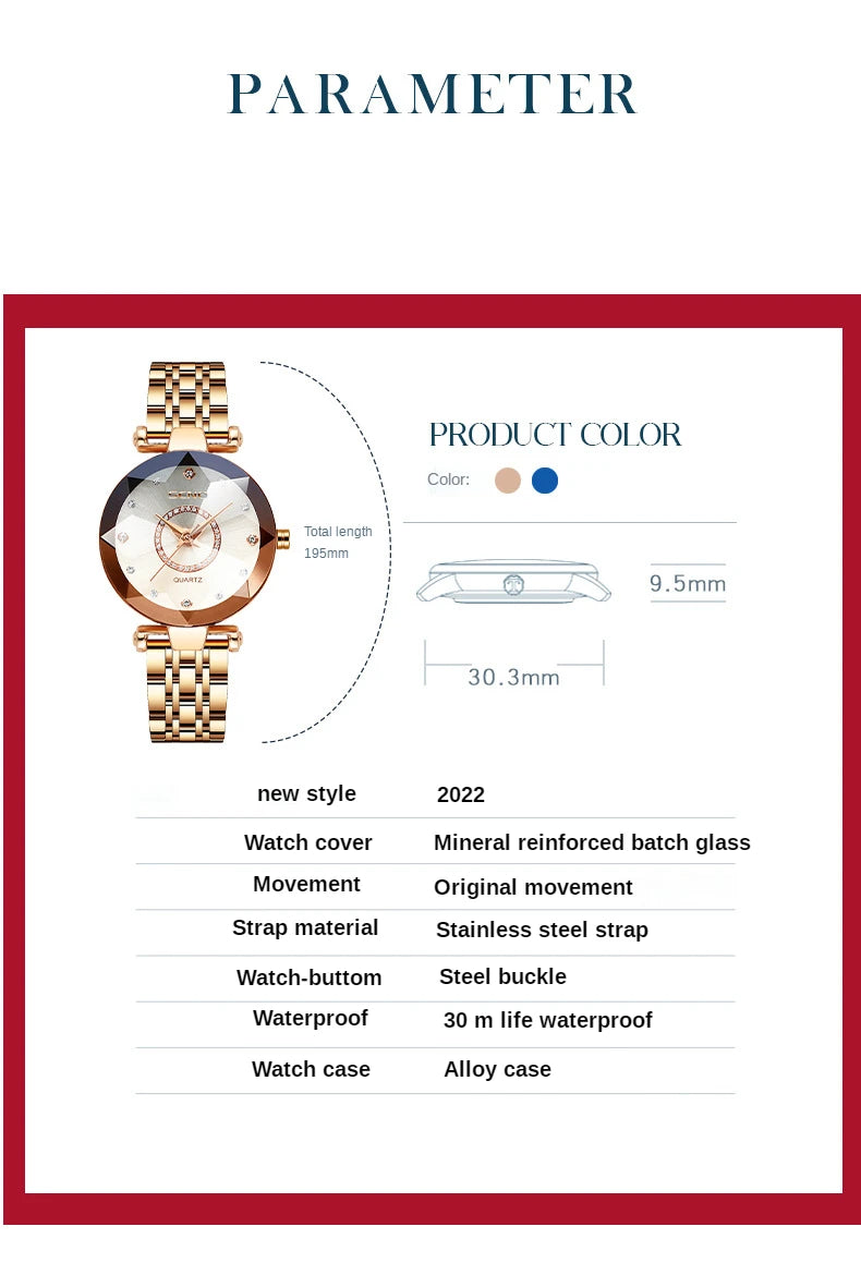 SENO Ocean Star Women Crystal Watch 2024 Top Brand Luxury Rose Gold Women Bracelet Watch for Ladies Wrist Watch Relogio Feminino