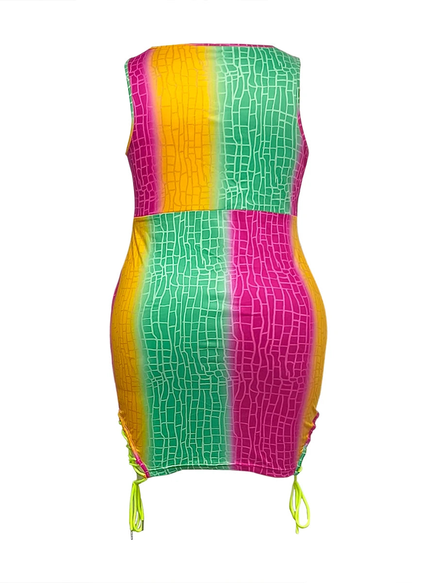 Plus Size Dress Hollow-out Design Multicolor Mini Dress