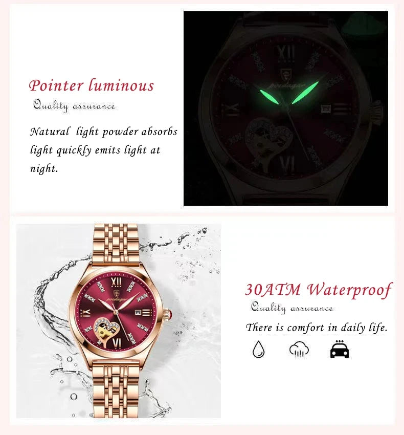 POEDAGAR Women Watches Fashion Rose Gold Stainless Stain Steel Ladies Watch Waterproof Quarzt Wristwatch Romatic Girlfriend Gift