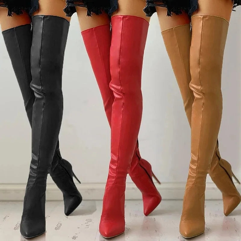 Winter Women's Boots Pointed Side Zipper Slim High Heels