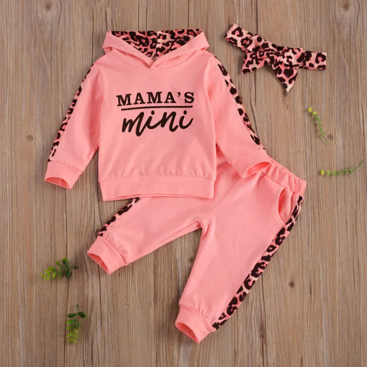 Infant Newborn Baby Girl Clothes Autumn 2023 3PCS Sets Leopard Letter Hooded Sweatshirt Pants Outfit Baby Tracksuit Set Spring